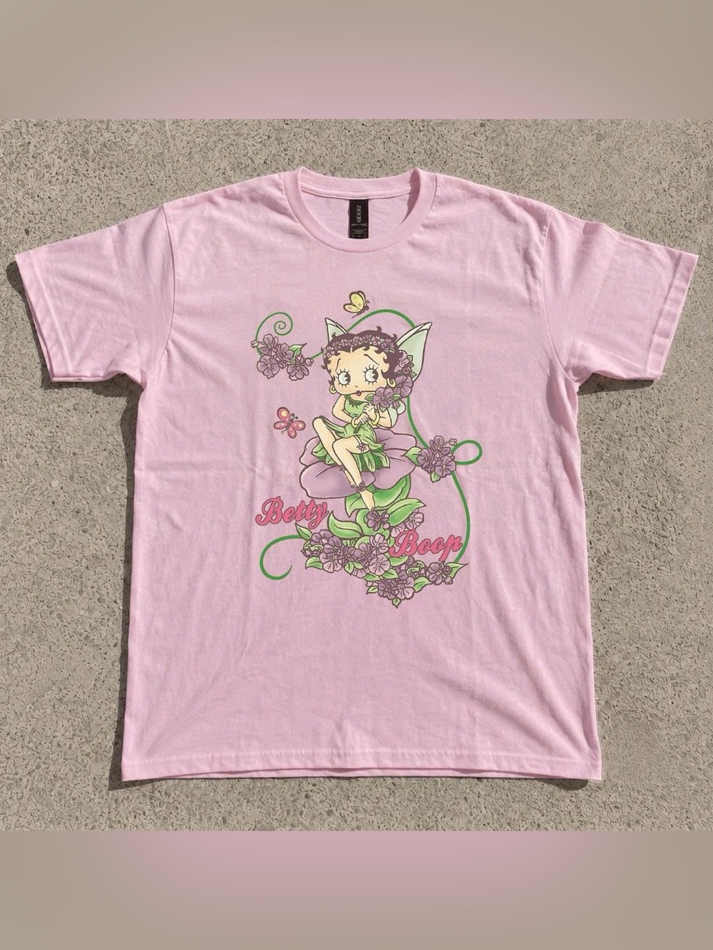 Betty Boop Light Pink Graphic Tee with Floral Fairy Print